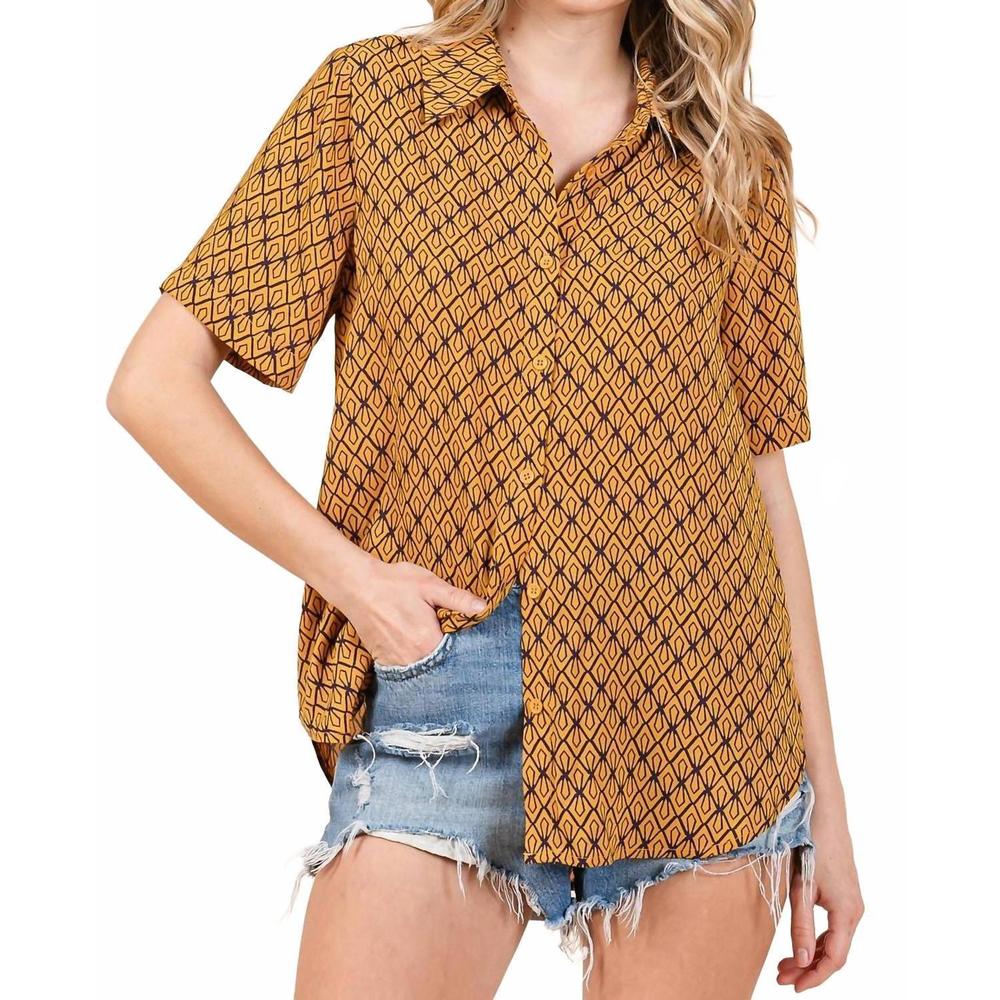 NEW MITTOSHOP abstract button up in mustard